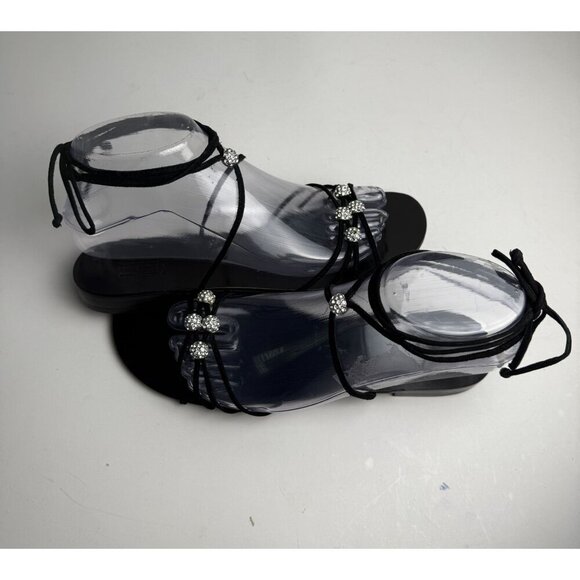Pelle Moda Sandals Rhinestone Ankle Lace Up Black Size 7.5 - Picture 4 of 7